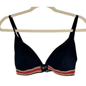 Calvin Klein NWT Black Red Logo Bikini Top M Bralette Striped Elastic Resort